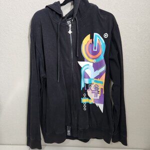 LRG Black Full-Zip Hoodie Mens Sweatshirt Size Large Colorful Graphic